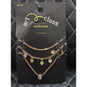 Art Class Necklaces 3 Piece Set Gold Tone Heart Charm Layered "S" Necklace